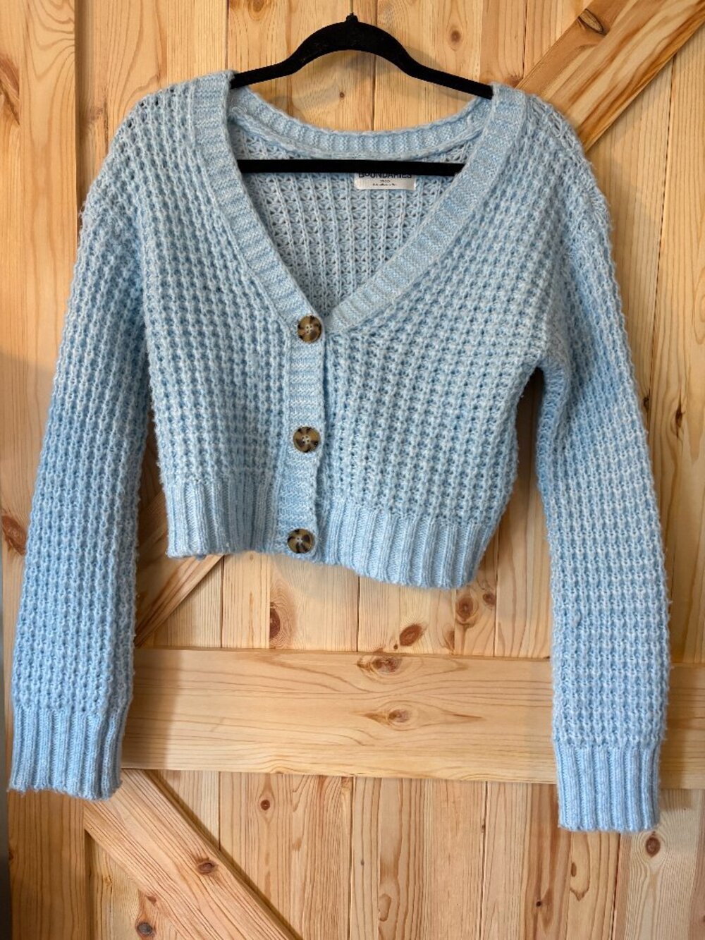 No Boundaries Blue Waffle Knit Cropped Cardigan XS Soft Cozy Sweater